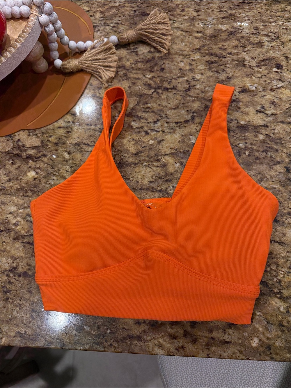 Ribbed V-Neck Sports Bralette - Bright Orange